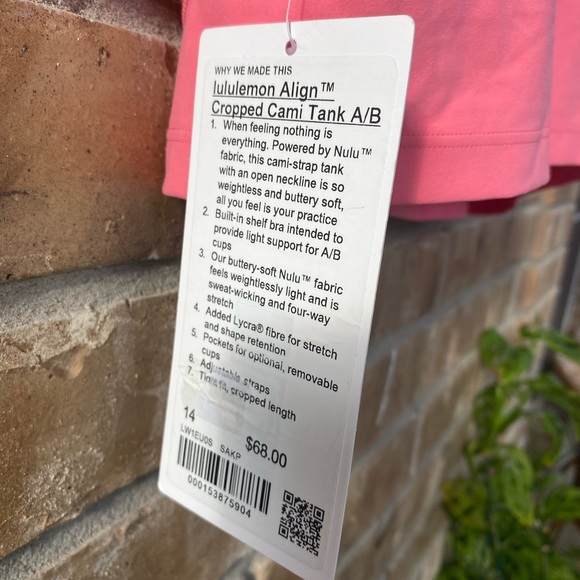 Lululemon Align Cropped Cami Tank Top, Sakura Pink, Size 14 ~ New - Picture 5 of 9